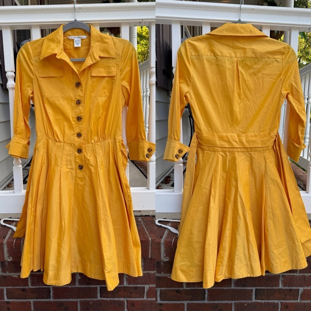 Diane Von Furstenberg Vintage Yellow Classic Pleated Dress Size 4 Women’s - Picture 7 of 7